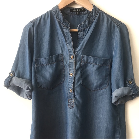 [SOLD] Velvet Heart Tab Sleeve Tencel Chambray Top - Picture 6 of 8